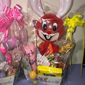 Easter Bunny Gift Basket with Red and Yellow Accents